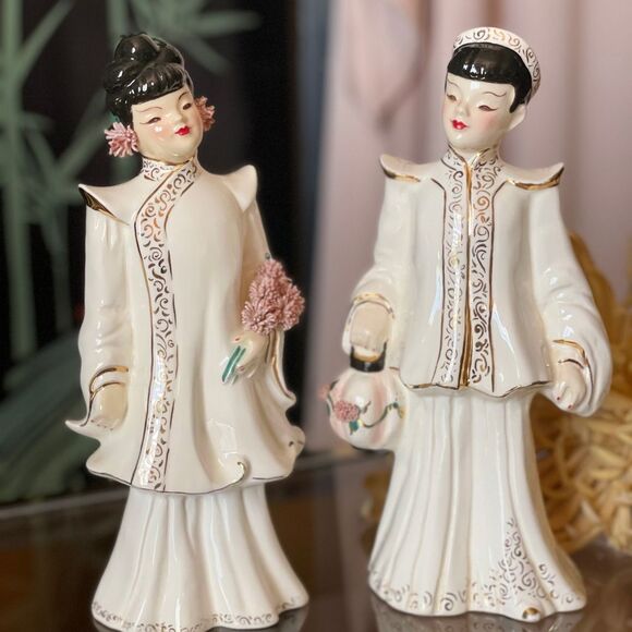 ♥️ Vintage Mid Century Florence Ceramics California Figurine Couple 8”T 3”W - Picture 6 of 15